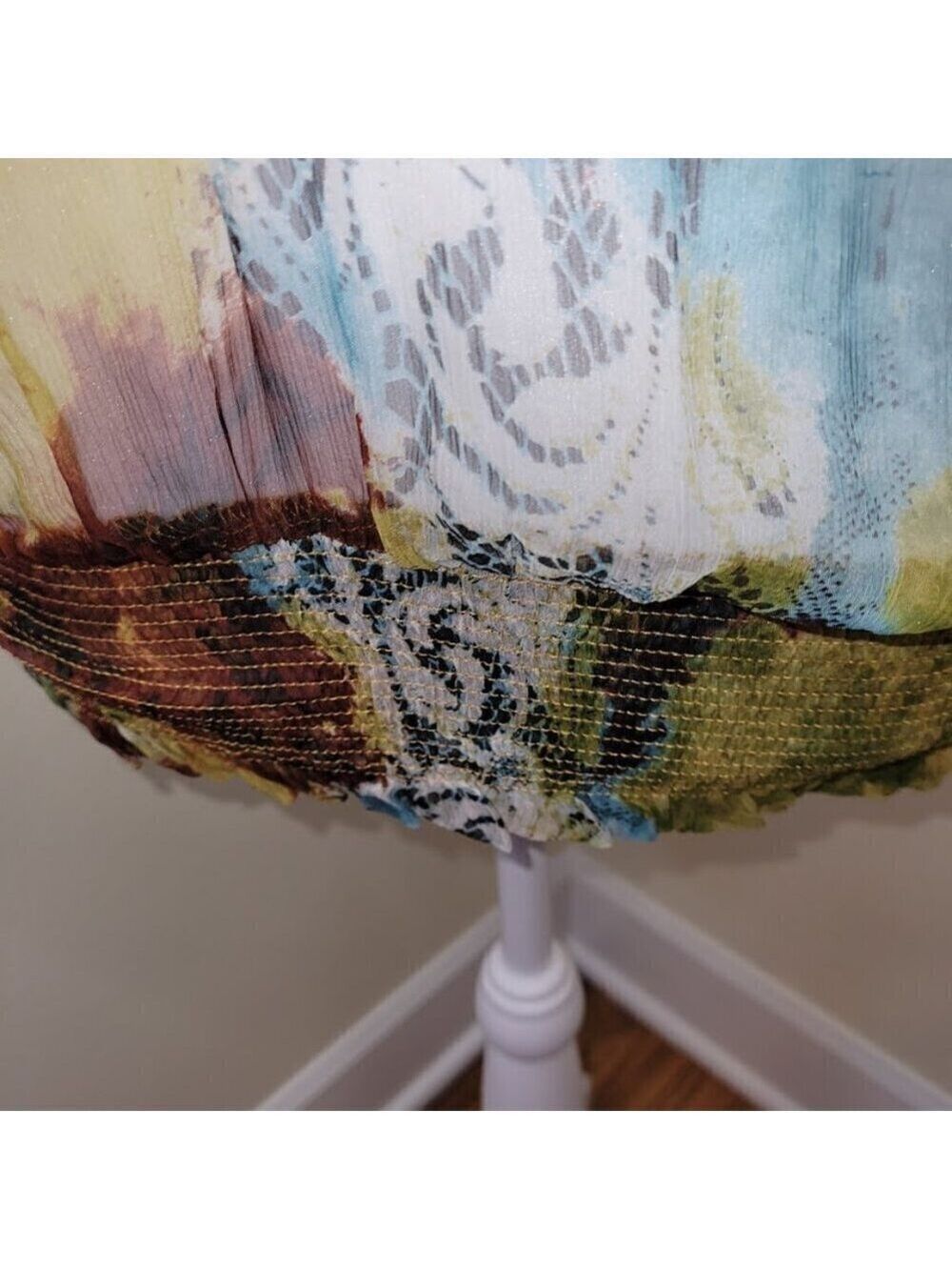 Everest Apparel 100% Silk Blouse Sheer Multicolored Elastic Waist Top Women SZ S - Picture 10 of 14